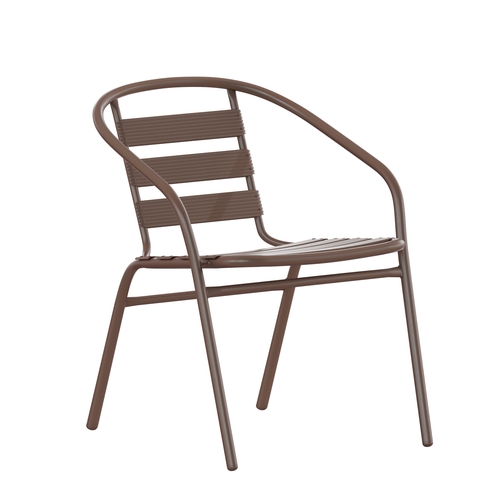 Flash Furniture TLH-017C-BZ-GG Lila Bronze Aluminum Curved Ladder Back Patio Stack Armchair