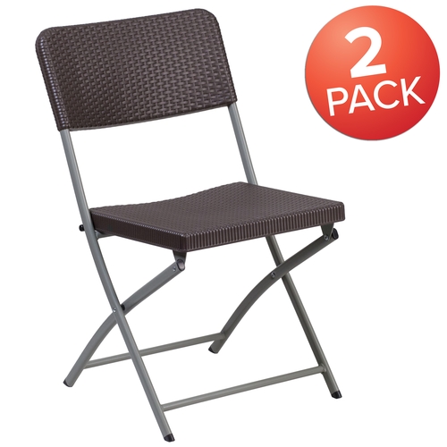 Flash Furniture 2-DAD-YCZ-61-GG Hercules Brown Rattan Folding Chair w/ Gray Frame - Set of 2