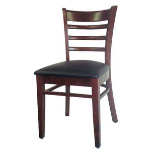 AAA Furniture 411A Restaurant Ladder Back Wood Chair Black Vinyl Seating