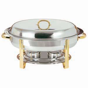 Update International DC-3 6 Quart Oval Chafing Dish Buffet Chafer w/ Gold Accent