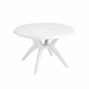 Grosfillex Ibiza 46in White Round Patio Table w/ Umbrella Hole 