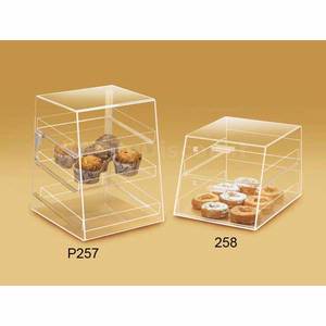 Cal-Mil P257 Acrylic Pastry Display Case Slanted Front Rear Door 3 Shelf