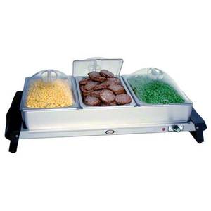 Cadco WTBS-3P Counter Triple Buffet Server 1/3 Size Pan Warmer w Poly Lids