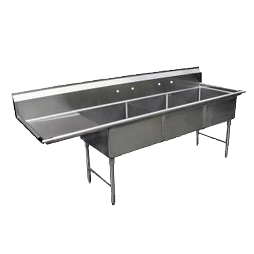 GSW USA SE18183L 75" x 24" Three Compartment Sink w/ 18" Left Side Drainboard
