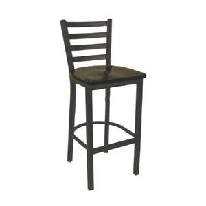 American Tables & Seating 77-BS-SWS Ladder Back Bar Stool w/ Metal Frame & Wood Saddle Seat