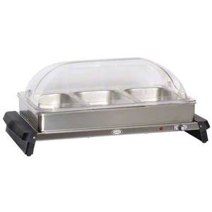 Cadco WTBS-3RT Counter Triple Buffet Server W/ Clear Low Rolltop Lids
