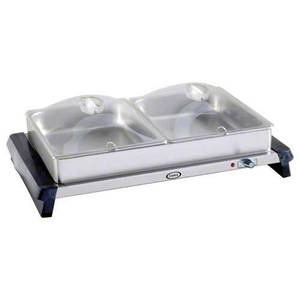 Cadco WTBS-2P Counter Top Double Buffet Server W/ 2 Clear Lift Off Lids