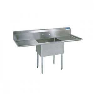 BK Resources BKS-1-24-14-24T One Compartment Sink 24 x 24 x 14 W/ 24" with (2)Drainboards