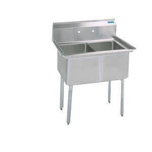 BK Resources BKS-2-18-12 Two Compartment Stainless Sink w/ 18" x 18" x 12" Bowls
