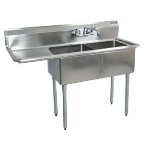 BK Resources BKS-2-1620-12-18* Two Compartment Stainless Sink w/ 16x20 x12D Bowls w/ Dboard