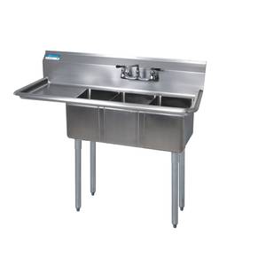 BK Resources BKS-3-1620-12-18* 3 Compartment Stainless Sink 16x20x12D Bowls w/ 18" DBoard