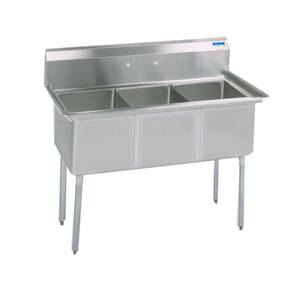 BK Resources BKS-3-18-12 3 Compartment Stainless Sink 18" x 18" x 12" Deep Bowls