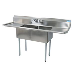 BK Resources BKS-2-24-14-24T Two Comp Stainless Sink 24"x 24"x14"D Bowls w/ 2 Drainboards