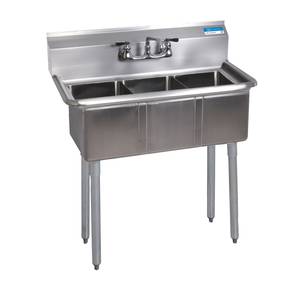 BK Resources BKS-3-24-14 3 Compartment Stainless Sink w/ 24" x 24" x 14"D Bowls