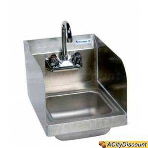 BK Resources BKHS-W-1410-SS-P Stainless Wall Mount Hand Sink Side Splashes Faucet & Drain