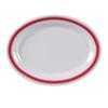 Yanco China HS-209 Houston Red Band/White Melamine 9.5in x 7.25in Oval Platter 
