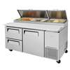 Turbo Air 67in Commercial Pizza Prep Table 9 Pan 1 Door 2 Cooler Drawe - TPR-67SD-D2-N 