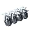 Krowne Metal 4in x 4in Heavy Duty Plate Caster 5in Wheel with Brake Set of 4 - 28-120S 