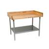 John Boos 96in x 30in Wood Top Work Table 4in Risers Stainless Undershelf - DSS09-X 