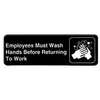Thunder Group 9in x 3in "Employees Must Wash Hands" Compliance Sign - PLIS9325BK 