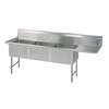 BK Resources 62"W (3) Compartment Sink with stainless steel Legs 15in Right Drainboard - BKS-3-15-14-15RS 