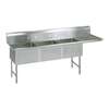 BK Resources (3) 24inx24inx14in Compartment Sink with 24in Right Drainboard - BKS-3-24-14-24RS 