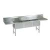 BK Resources (3) 24inx24inx14in Deep Compartment Sink 24in Drainboard L & R - BKS-3-24-14-24TS 