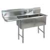 BK Resources Two 24inx24inx14in Compartment Sink stainless steel Leg 24in Left Drainboard - BKS-2-24-14-24LS 