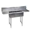BK Resources 3 Compartment Sink 14inx16inx12in with stainless steel Legs Drainboard L&R - BKS-3-1416-12-12TS 