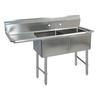 BK Resources BKS6-2-24-14-24LS 76inx29.5in Two Compartment 16 Gauge Stainless Steel Sink 
