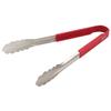 Winco 12in Stainless Steel Utility Tongs with Red Silicone Handle - UTSH-12R 