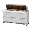 Turbo Air 60.25in Four Drawer 24 Pan Mega Top Sandwich Salad Prep Table - PST-60-24-D4-FB-N 