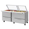 Turbo Air 72in Four Drawer 30 Pan Mega Top Sandwich Salad Prep Table - PST-72-30-D4-N-GL 