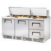 True 72in Stainless Steel Sandwich/Salad Three Section Unit - 115V - TFP-72-30M-D-2 