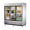 True TSD-69G-HC-LD 78in Stainless Steel 3 Sliding GlassDoor reach-In Refrigerator 