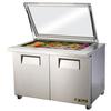True TSSU-48-18M-B-FGLID-HC 48in Refrigerated 18 Pan Glass Mega Top Sandwich Prep Table 