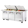 True 72in Refrigerated 30 Pan Mega Top Sandwich Prep Table - TSSU-72-30M-B-DS-ST-HC 