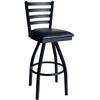 Just Chair Manufaturing M20130-SWL-BLK-PS Ladder Back Black Powdered Coated Metal Swivel Barstool 