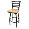 Just Chair Manufaturing M20130-SWL-BLK-SS Ladder Back Black Steel Frame Swivel Barstool with Wood Seat 