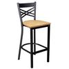 Just Chair Manufaturing M21330-BLK-SS X-Back Black Steel Frame Bar Stool with Solid Wood Seat 