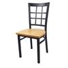 Just Chair Manufaturing M27118-BLK-SS Window-Back Black Steel Frame Chair with Solid Wood Seat 