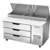 beverage-air DPD60HC-3 60in One-Section Refrigerated Pizza Prep Table with 3 Drawers 