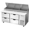 beverage-air DPD67HC-4 67in Two-Section 4 Drawer Refrigerated Pizza Table 
