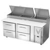 Victory Refrigeration VPPD72HC-4 72in Stainless Steel Two-Section 4 Drawer Pizza Prep Table 
