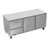 Victory Refrigeration VURD72HC-2 67in Three-Section Undercounter Refrigerator with 2 Drawers 