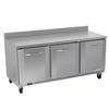 Victory Refrigeration VWR72HC 72in Three-Section Worktop Refrigerator with 4in Backsplash 