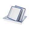 Cal-Mil 3464-15 12in x 10in x 2"H White Melamine Serving Tray with Blue Rim 