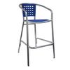 H&D Commercial Seating 7076BL Aluminum Patio Barstool with Blue Poly Back & Seat 