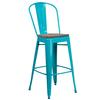 Flash Furniture ET-3534-30-CB-WD-GG Teal Blue Powder Coated Steel Bar Stool with Wood Seat 