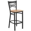 Flash Furniture XU-6F8BXBK-BAR-NATW-GG Hercules Black Metal X Back Barstool with Natural Plywood Seat 